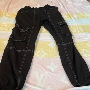 SHEIN Black Cargo Pants with White Stitching